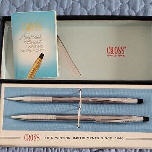 VTG. Cross Classic Century Silver Pen Set In Orig.box W/ Accompanying Paper Work
